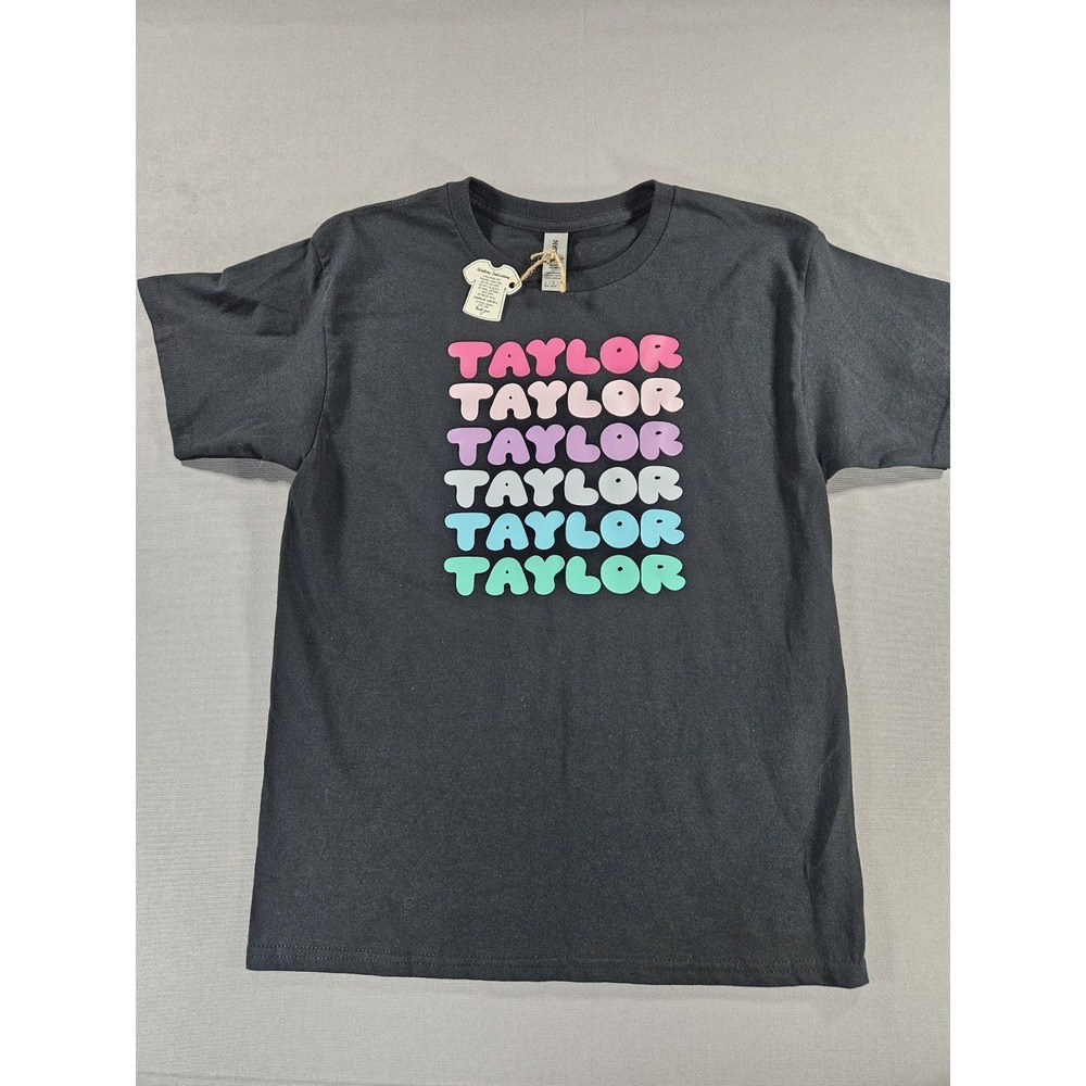 Taylor Swift Retro Stacked Graphic Tee Kids Large Gray Gildan Shirt Handmade